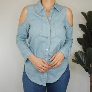 Open Shoulder Button Up Denim Top